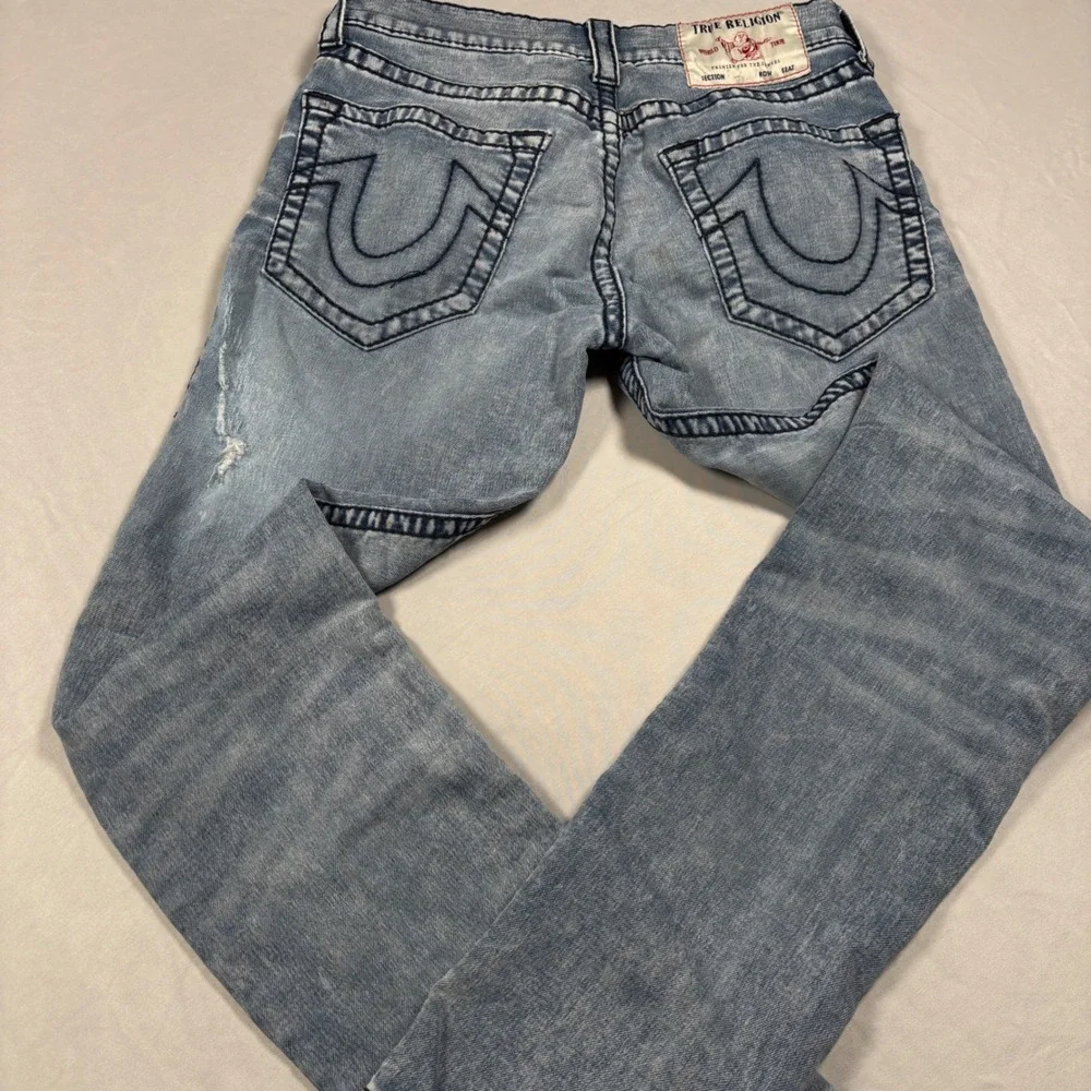 True Religion Jeans Men 30 Blue Geno Relaxed Slim Fit Horseshoe Stitch Denim